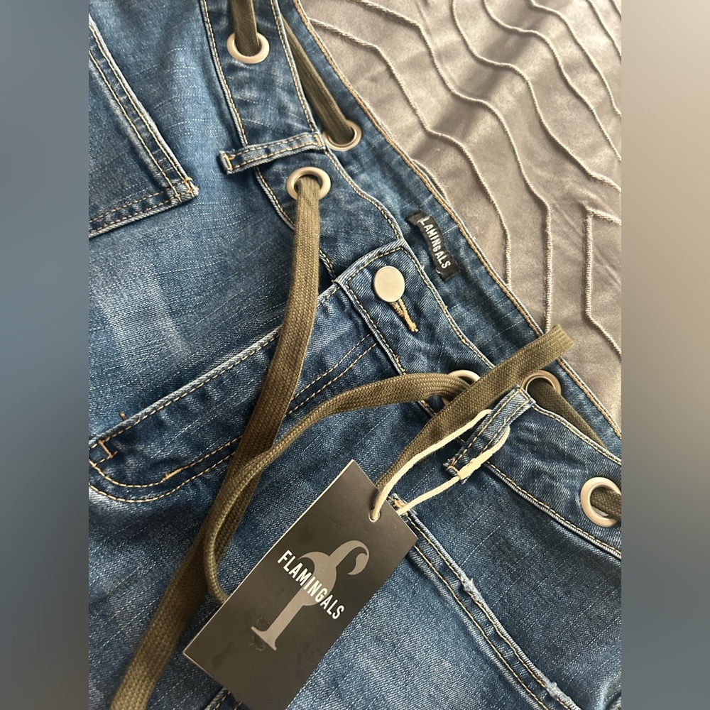Flamingals Patchwork Cropped Denim NWT - image 3